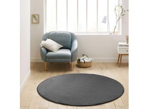 Teppich MY HOME "Kurzflor-Webteppich GRANADA 4800, uni Soft Touch", grau (dunkelgrau), H:20mm Ø:200cm, Polypropylen, Teppiche, leichter Glanz, auch in rund, Wohnzimmer, Schlafzimmer, Kinderzimmer
