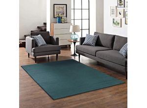 Teppich MY HOME "Kurzflor-Webteppich GRANADA 4800, uni Soft Touch", blau (dunkelblau), B:200cm H:20mm L:290cm, Polypropylen, Teppiche, leichter Glanz, auch in rund, Wohnzimmer, Schlafzimmer, Kinderzimmer