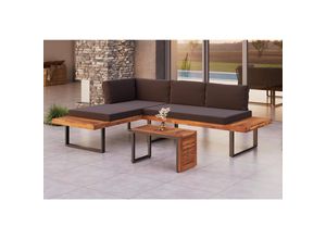Ambia Garden Loungegarnitur , Grau , Holz, Metall , Akazie , massiv , Füllung: Komfortschaum,Polyester , L-Form, einzeln stellbar , 253x175 cm ,