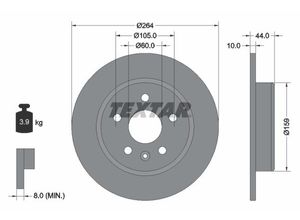 TEXTAR Bremsscheibe PRO hinten rechts links voll 264mm für BUICK (SGM) CHEVROLET OPEL 13597357 13514612 13514611 92275303