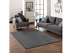 Teppich MY HOME "Kurzflor-Webteppich GRANADA 4800, uni Soft Touch", grau (dunkelgrau), B:250cm H:20mm L:250cm, Polypropylen, Teppiche, leichter Glanz, auch in rund, Wohnzimmer, Schlafzimmer, Kinderzimmer