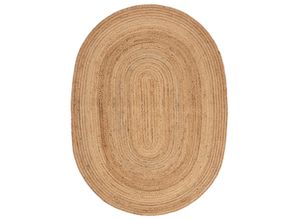 Teppich CARPETFINE "Nele Juteteppich Naturfaser", beige (natur), B:200cm H:6mm L:290cm, Jute, Teppiche, geflochtener Wendeteppich aus 100%Jute, in rund und oval, viele Größen