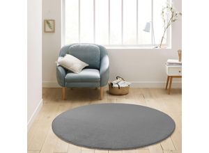 Teppich MY HOME "Kurzflor-Webteppich GRANADA 4800, uni Soft Touch", grau, H:20mm Ø:250cm, Polypropylen, Teppiche, leichter Glanz, auch in rund, Wohnzimmer, Schlafzimmer, Kinderzimmer
