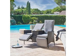 Ambia Garden Balkonset , Grau , Metall, Kunststoff , 141x59x109 cm , Rückenlehne mehrfach verstellbar, geeignet für Balkon , Balkonmöbel,