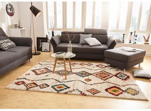 Hochflor-Teppich HANSE HOME "Geometric", beige (creme), B:240cm H:30mm L:340cm, Kunstfaser, Teppiche, Shaggy, Flokati, Boho Design, Weich, Flauschig, Geometrisches Muster