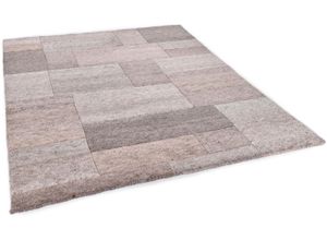Wollteppich THEKO "Dalas - 7709", rosa (rosé), B:70cm H:18mm L:140cm, Schurwolle, Teppiche, reine Wolle, handgeknüpft, Patchwork Design