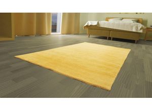 Wollteppich MORGENLAND "Uni - Gabbeh Teppich - Softy", gold (goldfarben), B:170cm H:1,6mm L:240cm, Schurwolle, Teppiche, Gabbeh Optik, Uni Farben, reine Wolle, sehr weicher Flor, Wohnzimmer