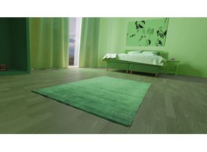 Wollteppich MORGENLAND "Uni - Gabbeh Teppich - Softy", grün (dunkelgrün), B:200cm H:1,6mm L:300cm, Schurwolle, Teppiche, Gabbeh Optik, Uni Farben, reine Wolle, sehr weicher Flor, Wohnzimmer