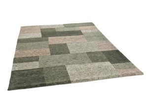 Wollteppich THEKO "Dalas - 7709", grün, B:70cm H:18mm L:140cm, Schurwolle, Teppiche, reine Wolle, handgeknüpft, Patchwork Design