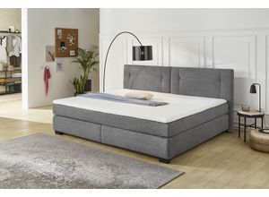 Boxspringbett JOCKENHÖFER GRUPPE "Family, inklusive 7-Zonen-TTFK-Matratzen und Kaltschaumtopper", grau (grau 403, 19), B:250cm L:213cm, Bezug Bett: Microfaser (100% Polyester), Topper und Matratzenspiegel: 100% Polyester, Komplettbetten, Familienbett in der Größe 240x200 cm, Topseller