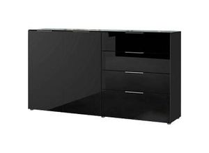 Produktbild Sideboard, mit 4 Schubladen und 2 Türen, Glasfront- und auflage, B 1840 x T 420 x H 1020 mm, schwarz