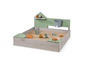 Muddy Buddy Sandkasten Cozy House , Grün, Hellgrau , Holz , 100x60x100 cm , Europäischer Sicherheitsstandard, EN 71, FSC , mit Holzschutz