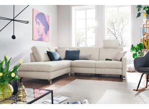 Ecksofa 3C CANDY "Mainau modern und elegant, mit gutem Sitzkomfort, L-Form", weiß, B:257cm H:89cm T:220cm, Struktur ( 100% Polyester);Luxus-Microfaser weich: 98% Polyester, 2% Nylon, ;Struktur weich (mit Wasser zu reinigen): 16% Baumwolle, 79% Polyester, 5% Polyacryl, Sofas, wahlweise mit elektrischer Relaxfunktion, Federkern