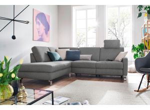 Ecksofa 3C CANDY "Mainau modern und elegant, mit gutem Sitzkomfort, L-Form", grau, B:257cm H:89cm T:220cm, Struktur ( 100% Polyester);Luxus-Microfaser weich: 98% Polyester, 2% Nylon, ;Struktur weich (mit Wasser zu reinigen): 16% Baumwolle, 79% Polyester, 5% Polyacryl, Sofas, wahlweise mit elektrischer Relaxfunktion, Federkern