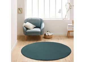 Teppich MY HOME "Kurzflor-Webteppich GRANADA 4800, uni Soft Touch", blau (dunkelblau), H:20mm Ø:250cm, Polypropylen, Teppiche, leichter Glanz, auch in rund, Wohnzimmer, Schlafzimmer, Kinderzimmer