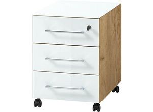 GERMANIA Monteria Rollcontainer navarra-eiche, weiß 3 Auszüge 40,0 x 50,0 x 55,0 cm