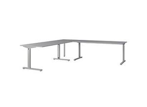 GERMANIA Profi 3.0 Schreibtisch lichtgrau L-Form, C-Fuß-Gestell silber 260,0 x 260,0 cm