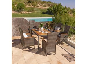 Ambia Garden Gartengarnitur , Grau , Holz, Metall, Kunststoff , 7-teilig , Akazie , Schichtholz , 150x90x75 cm , Gartenmöbel, Gartenmöbel-Sets