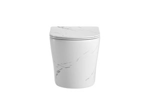 sanicomfort Hänge WC Set Nakia – Spülrandloses, Hygienisches Wand-WC Tiefspüler aus Hochwertiger Sanitärkeramik in Marmor, Kompakt, Modern inkl. Soft-Close WC-Sitz