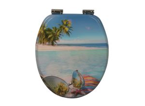 sanicomfort WC Sitz Beach , MDF Holzkern, mit Absenkautomatik, Toilettensitz mit Klodecken, Klobrille und Deckel, verchromte Metallscharniere, einfache Montage