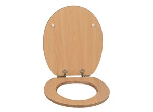 sanicomfort WC Sitz Beech matt lackiert , MDF Holzkern, mit Absenkautomatik, Toilettensitz mit Klodecken, Klobrille und Deckel, verchromte Metallscharniere, einfache Montage