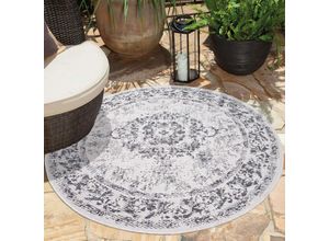 Outdoorteppich CARPET CITY "DUO RUG 5577", grau, H:5mm Ø:160cm, Obermaterial: 100% Polypropylen, Teppiche, Wendeteppich Wetterfest In- & Outdoor, Balkon, Terrasse, Wohnzimmer