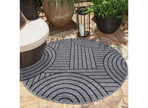 Outdoorteppich CARPET CITY "DUO RUG 5842", grau (anthrazit), H:5mm Ø:160cm, Obermaterial: 100% Polypropylen, Teppiche, Wendeteppich Wetterfest In- & Outdoor, Balkon, Terrasse, Wohnzimmer