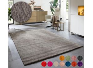 Wollteppich THEKO "Holi", grau, B:140cm H:13mm L:200cm, Schurwolle, Teppiche, Uni-Farben, leicht meliert, reine Wolle, handgewebt mit Knüpfoptik
