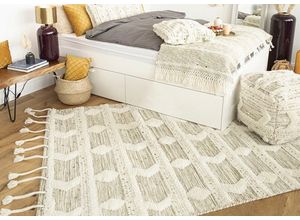Wollteppich ME GUSTA "Bohist 425", beige (creme, khaki), B:160cm H:18mm L:230cm, Wolle, Teppiche, Wohnzimmer, Hoch-Tief-Struktur, Boho, Ethno