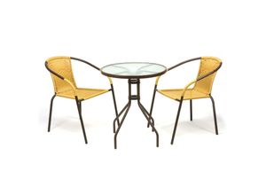 VCM 3-tlg. Bistroset Balkonset Gartentisch: 60 cm, Höhe: 72 cm Sitzgarnitur mit Glastisch Bistrostuhl Poly-Rattan