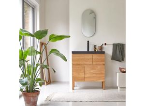 Waschtisch aus Eiche mit Lavastein-Waschbecken Loft Sil Trendy