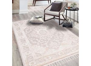 Hochflor-Teppich CARPET CITY "Valencia 732", beige (creme), B:160cm H:20mm L:230cm, Polypropylen, Teppiche, Fransenteppich, Läufer, Boho-Stil, 3D-Effekt, Relief, Hoch-Tief-Struktur, mit Fransen