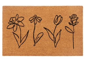 Fußmatte HANSE HOME "Kokos Line-Art Flowers, Türmatte", braun (kokos), B:40cm H:15mm L:70cm, Kokos, Teppiche, Schmutzfangmatte, Rutschfest, Outdoor, Innen, Außen, Kokosmatte, Flur