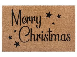 Fußmatte HANSE HOME "Kokos Christmas Stars, Türmatte", beige (natur), B:45cm H:15mm L:70cm, Kokos, Teppiche, Weihnachten, Schmutzfangmatte, Outdoor, Rutschfest, Innen, Kokosmatte