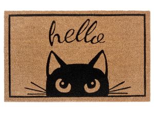 Fußmatte HANSE HOME "Kokos Watching Cat, Türmatte", beige (natur), B:45cm H:15mm L:70cm, Kokos, Teppiche, Kokos, Schmutzfangmatte, Outdoor, Rutschfest, Innen, Kokosmatte, Flur
