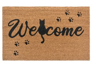 Fußmatte HANSE HOME "Mix Mats Kokos Cat Paws Welcome, Türmatte", braun, B:75cm H:15mm L:45cm, Kokos, Teppiche, Kokos, Schmutzfangmatte, Outdoor, Rutschfest, Innen, Kokosmatte, Flur
