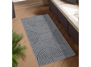 Outdoorteppich CARPET CITY "DUO RUG 5842", grau (anthrazit), B:80cm H:5mm L:150cm, Obermaterial: 100% Polypropylen, Teppiche, Wendeteppich Wetterfest In- & Outdoor, Balkon, Terrasse, Wohnzimmer