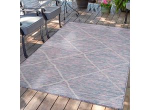 Outdoorteppich CARPET CITY "PALM 3075", blau (blau, pink), B:60cm H:5mm L:110cm, Polypropylen, Teppiche, Läufer, Wetterfest & UV-beständig, für Balkon, Terrasse, Küche, flach