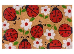 Fußmatte HANSE HOME "Lady Beetle, Türmatte", rot (braun, rot, braun), B:45cm H:15mm L:75cm, Kokos, Teppiche, Kokos, Schmutzfangmatte, Outdoor, Rutschfest, Innen, Kokosmatte, Flur