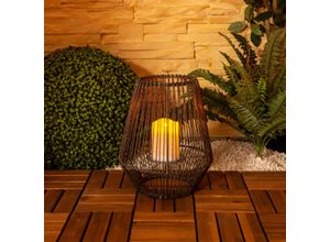LED Solarleuchte NÄVE "Plasto", braun, B:26cm H:30,5cm L:26cm, Lampen, Solar, Balkon Terrassen Lampe Tischlampe Flackereffekt Solarlampe
