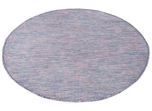 Outdoorteppich CARPET CITY "PALM2778", blau (blau, pink), H:5mm Ø:120cm, Polypropylen, Teppiche, Wetterfest & UV-beständig, für Balkon, Terrasse, Küche, flach gewebt