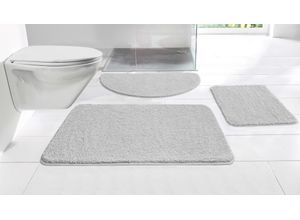 Badematte MY HOME "Regona, Badteppich, Badvorleger, Badezimmer Teppich" Gr. 5, grau (hellgrau), H:15mm, Polyester, Badematten, Uni Farben, besonders weich, als rechteckig und halbrund erhältlich