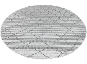 Outdoorteppich CARPET CITY "PALM3526", grau (anthrazit), H:5mm Ø:120cm, Polypropylen, Teppiche, Wetterfest & UV-beständig, für Balkon, Terrasse, Küche, flach gewebt