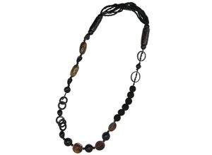 Lange Kette "Amina", Damen, Gr. one size, Holz, schwarz, COLLEZIONE ALESSANDRO, Basic, Halsketten, mit verschiedenen Elementen aus Holz, Samen und Muscheln