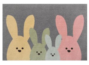 Fußmatte HANSE HOME "Bunny Family, Türmatte" Gr. 31, bunt (bunt, grau), B:40cm H:7mm L:60cm, Polyamid, Teppiche, Schmutzfangmatte, In-& Outdoor, Rutschfest, Waschbar, Türmatte, Ostern