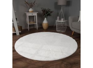 Fellteppich PACO HOME "Kunstfell Soft 380", weiß, H:14mm Ø:80cm, Polyester, Teppiche, Fellteppich, Langflor, Kuschelteppich - besonders weich, Uni-Farben