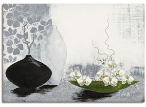 Wandbild ARTLAND "Modernes bauchiges Gefäß mit Orchideen", beige (farbe bild(er): naturfarben), B:100cm H:70cm T:1,8cm, Canvas, Leinwand, Bilder, als Leinwandbild, Poster in verschied. Größen