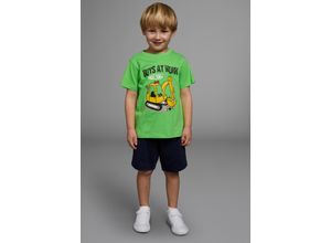 Shirt & Shorts KIDSWORLD "2tlg. Set T-Shirt+Sweatbermudas", Jungen, Gr. 140/146, grün (grün, marine), Interlock, Obermaterial: 100% Baumwolle. Obermaterial Hose: 100% Baumwolle, bedruckt, modisch, KOB Set-Artikel, BOYS AT WORK