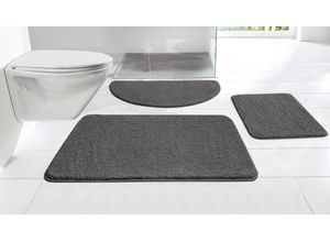 Badematte MY HOME "Regona, Badteppich, Badvorleger, Badezimmer Teppich" Gr. 2, grau (anthrazit), H:15mm, Polyester, Badematten, Uni Farben, besonders weich, als rechteckig und halbrund erhältlich