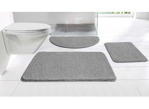 Badematte MY HOME "Regona, Badteppich, Badvorleger, Badezimmer Teppich" Gr. 8, grau, H:15mm, Polyester, Badematten, Uni Farben, besonders weich, als rechteckig und halbrund erhältlich